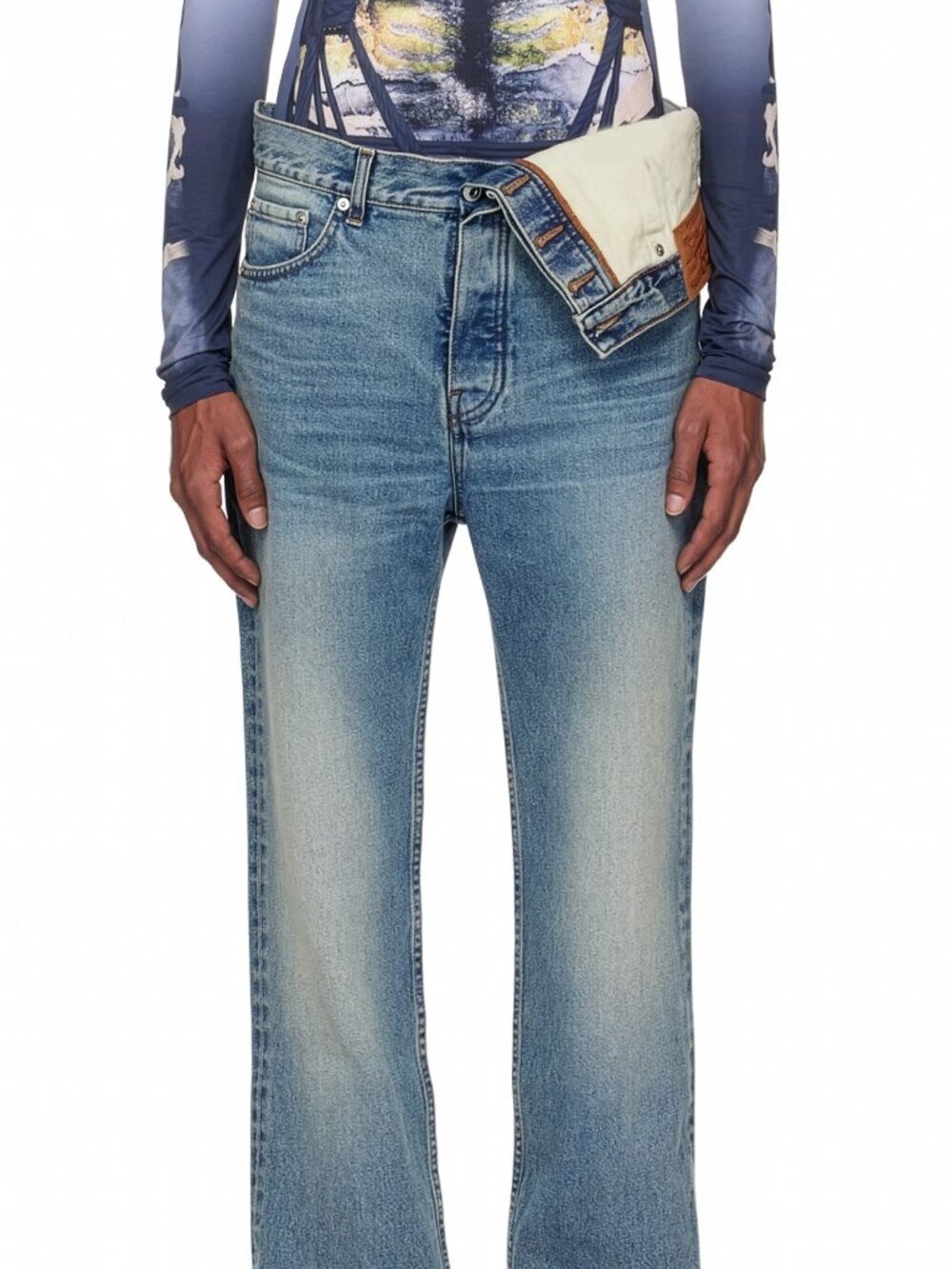 Y/Project Asymmetrical Double-Waistband "Paris's Best" Jeans